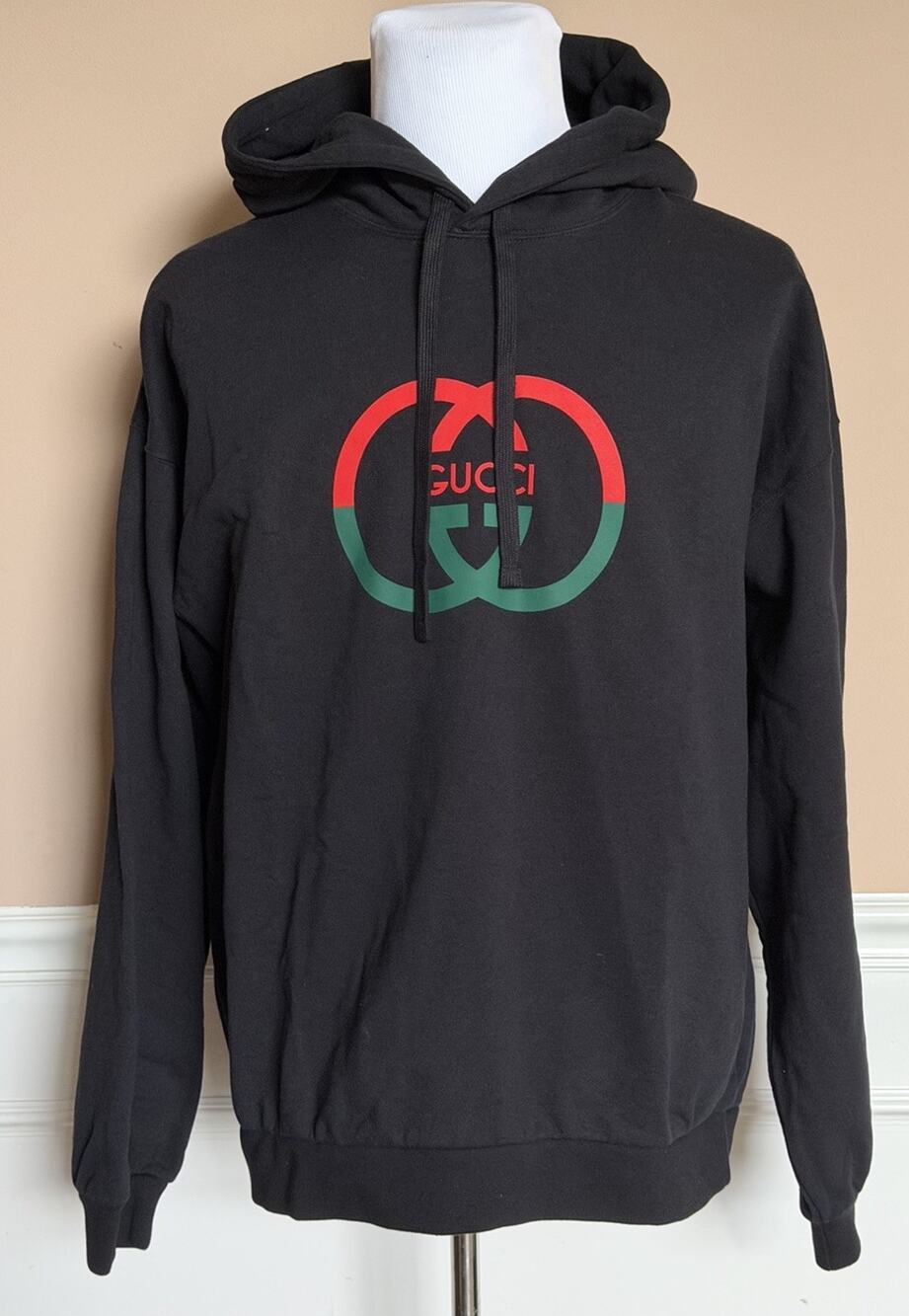 Gucci Interlocking G Logo Hoodie Black Cotton Sweatshirt Men’s Large 721427 NWT